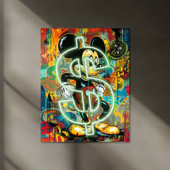 Mickey Mouse – Neon Dollar LED Metal Frame | Street Pop Art Wall Poster | Graffiti Wealth Vibes Decor