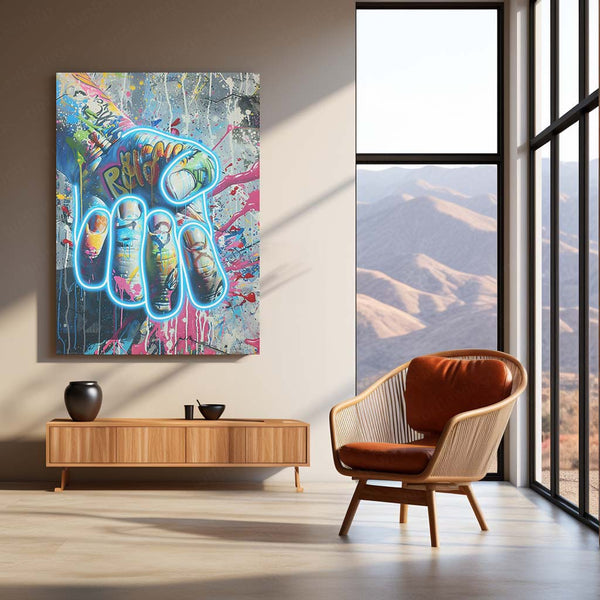 Point of Power – Neon Fist LED Metal Frame | Urban Street Art Poster | Resistance & Strength Wall Decor