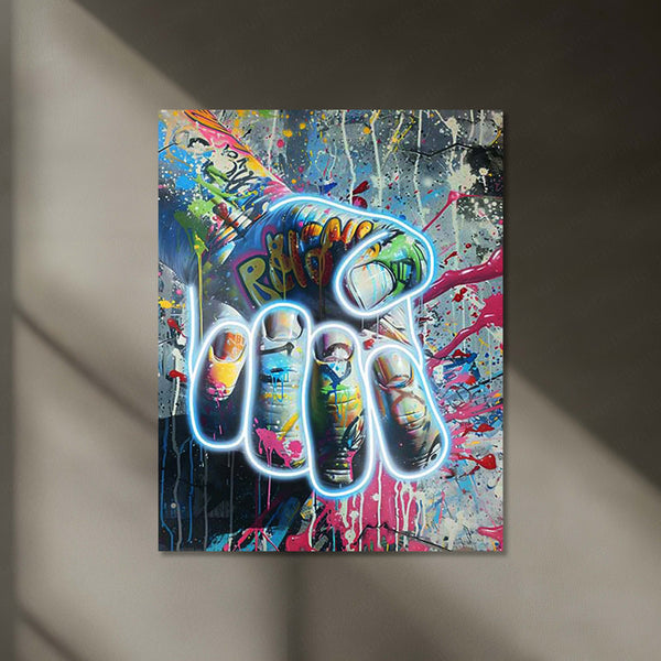 Point of Power – Neon Fist LED Metal Frame | Urban Street Art Poster | Resistance & Strength Wall Decor