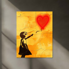 Let Go – Girl with Red Heart Balloon LED Metal Frame | Minimalist Neon Street Art Poster