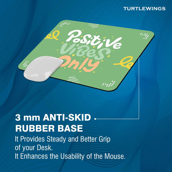 Green Illustrated Positive Vibes Only Small Mousepad - TURTLEWINGS 