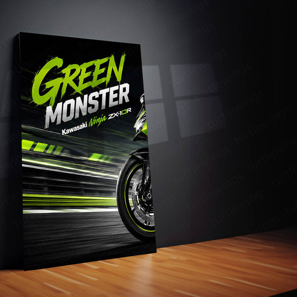 Bike Metal Poster Set of 3 | Kawasaki Ninja ZX-10R Green Monster Racing Triptych Wall Art