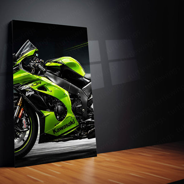 Bike Metal Poster Set of 3 | Kawasaki Ninja ZX-10R Green Monster Racing Triptych Wall Art