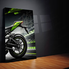 Bike Metal Poster Set of 3 | Kawasaki Ninja ZX-10R Green Monster Racing Triptych Wall Art