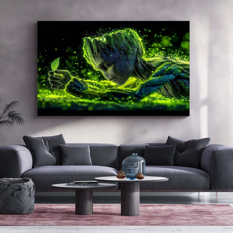 Groot Nature Metal Poster | Green Cosmic Guardian Wall Art | Premium Superhero Metal Print