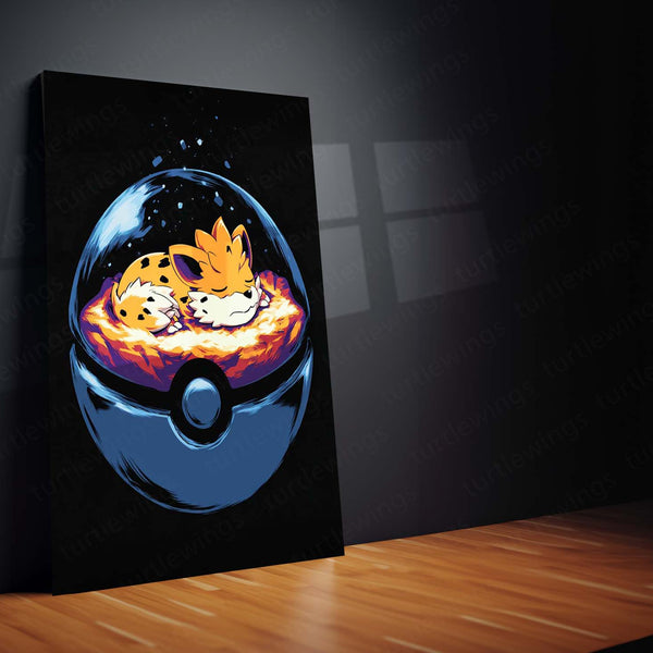 Growlithe Pokémon Metal Frame Poster | Cute Fire-Type Wall Art for Fans - TURTLEWINGS 