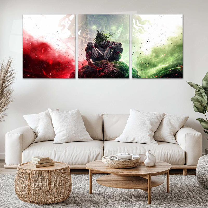 Anime Metal Poster Set of 3 | Demon Slayer | Gyutaro Upper Moon Demon Triptych Wall Art