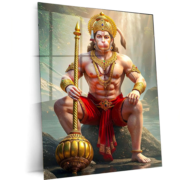 Spiritual God Metal Poster  | Lord Hanuman Ji Metal Poster | Devotional Wall Art | Bajrangbali Spiritual Frame 01