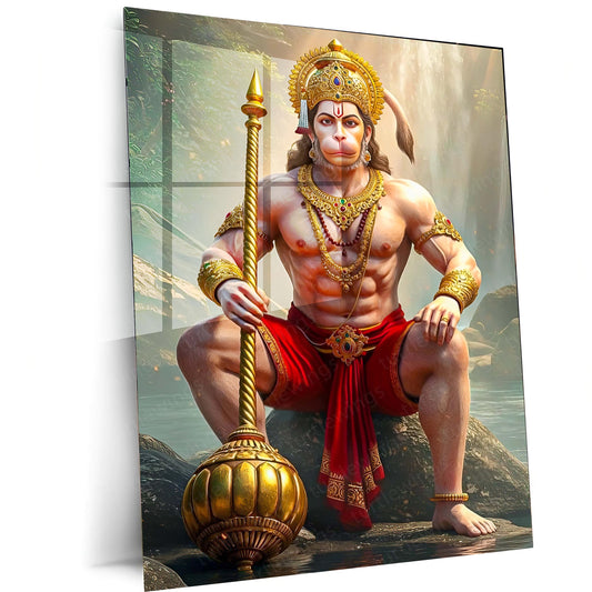 Spiritual God Metal Poster  | Lord Hanuman Ji Metal Poster | Devotional Wall Art | Bajrangbali Spiritual Frame 01