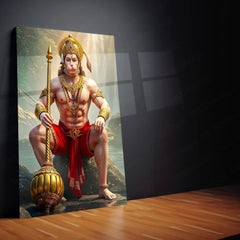Spiritual God Metal Poster | Lord Hanuman Ji Metal Poster | Devotional Wall Art | Bajrangbali Spiritual Frame 01 - TURTLEWINGS 