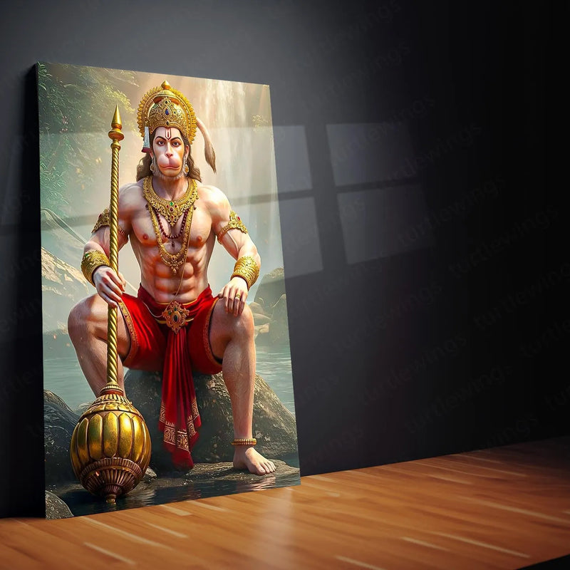 Spiritual God Metal Poster | Lord Hanuman Ji Metal Poster | Devotional Wall Art | Bajrangbali Spiritual Frame 01 - TURTLEWINGS 