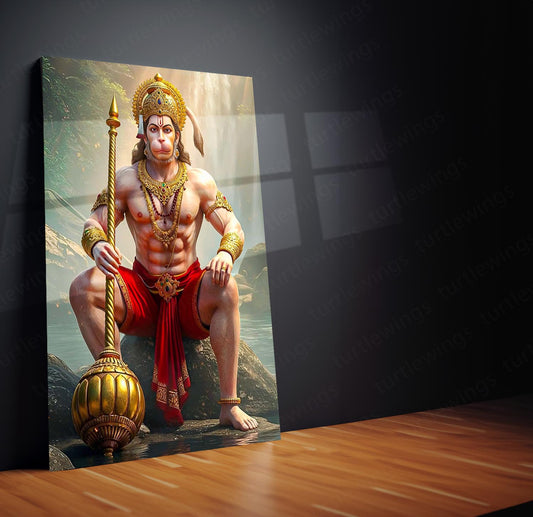 Spiritual God Metal Poster  | Lord Hanuman Ji Metal Poster | Devotional Wall Art | Bajrangbali Spiritual Frame 01