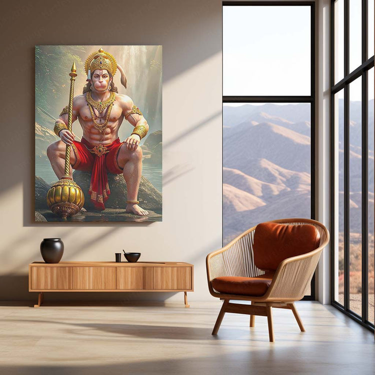 Spiritual God Metal Poster  | Lord Hanuman Ji Metal Poster | Devotional Wall Art | Bajrangbali Spiritual Frame 01