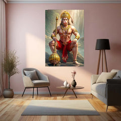 Spiritual God Metal Poster | Lord Hanuman Ji Metal Poster | Devotional Wall Art | Bajrangbali Spiritual Frame 01 - TURTLEWINGS 
