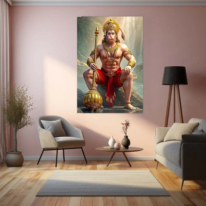 Spiritual God Metal Poster | Lord Hanuman Ji Metal Poster | Devotional Wall Art | Bajrangbali Spiritual Frame 01 - TURTLEWINGS 