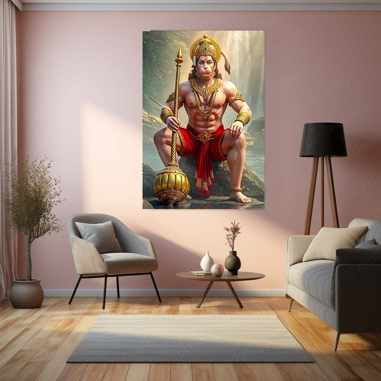Spiritual God Metal Poster  | Lord Hanuman Ji Metal Poster | Devotional Wall Art | Bajrangbali Spiritual Frame 01