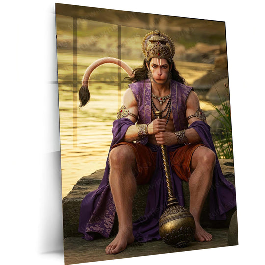 Spiritual God Metal Poster  | Lord Hanuman Ji Metal Poster | Devotional Wall Art | Bajrangbali Spiritual Frame 02