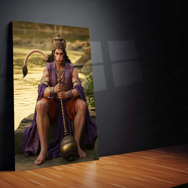 Spiritual God Metal Poster | Lord Hanuman Ji Metal Poster | Devotional Wall Art | Bajrangbali Spiritual Frame 02 - TURTLEWINGS 
