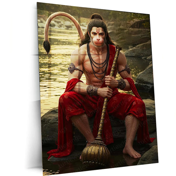 Spiritual God Metal Poster | Lord Hanuman Ji Metal Poster | Devotional Wall Art | Bajrangbali Spiritual Frame 03 - TURTLEWINGS 