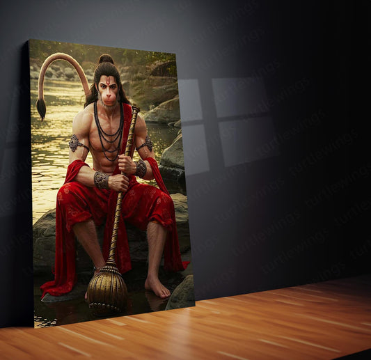 Spiritual God Metal Poster  | Lord Hanuman Ji Metal Poster | Devotional Wall Art | Bajrangbali Spiritual Frame 03