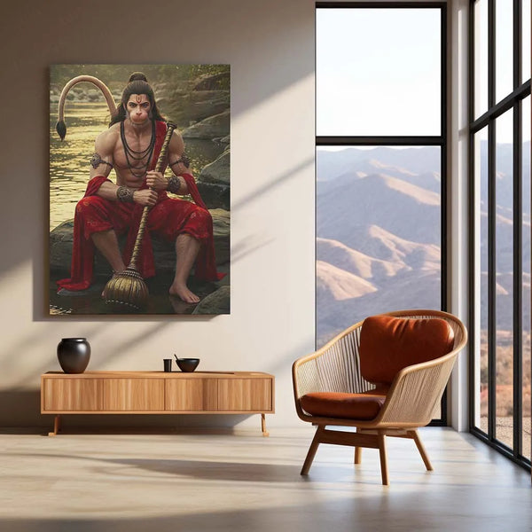 Spiritual God Metal Poster | Lord Hanuman Ji Metal Poster | Devotional Wall Art | Bajrangbali Spiritual Frame 03 - TURTLEWINGS 
