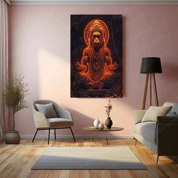 Hanuman Metal Poster – Divine Strength & Devotion Wall Art | Bajrangbali Spiritual Decor 3 - TURTLEWINGS 