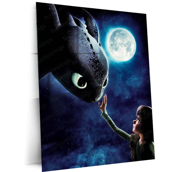 How to Train Your Dragon – Hiccup & Toothless Under the Moonlight Metal Poster | Fantasy Wall Frame