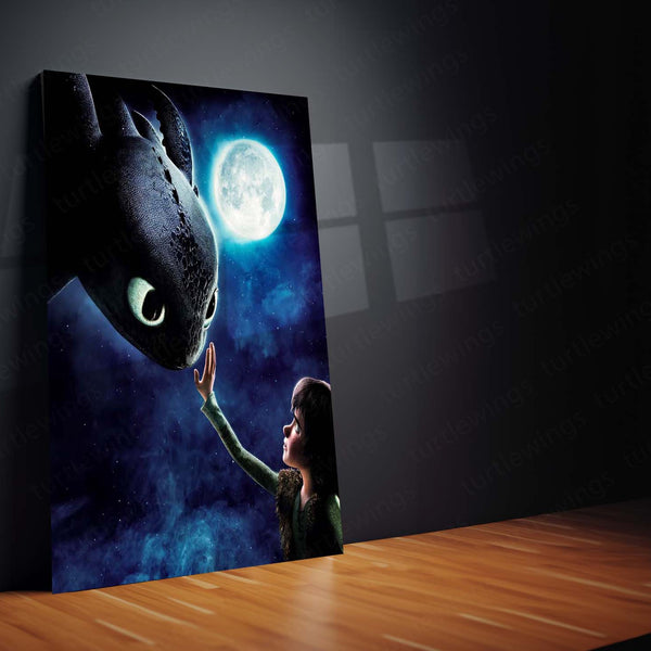 How to Train Your Dragon – Hiccup & Toothless Under the Moonlight Metal Poster | Fantasy Wall Frame