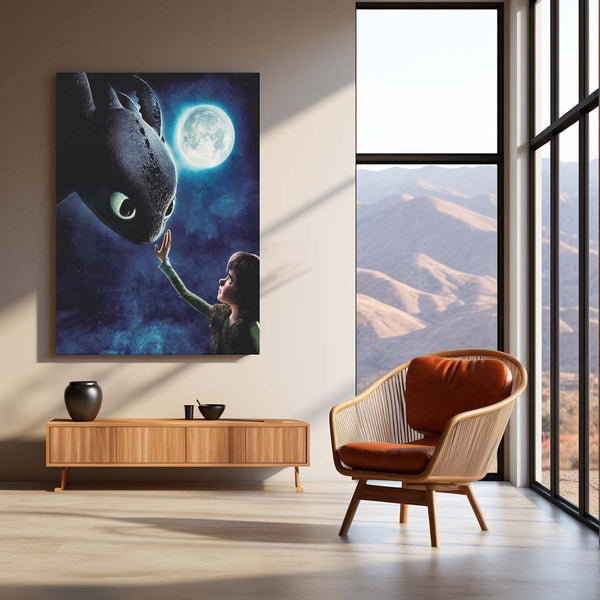 How to Train Your Dragon – Hiccup & Toothless Under the Moonlight Metal Poster | Fantasy Wall Frame