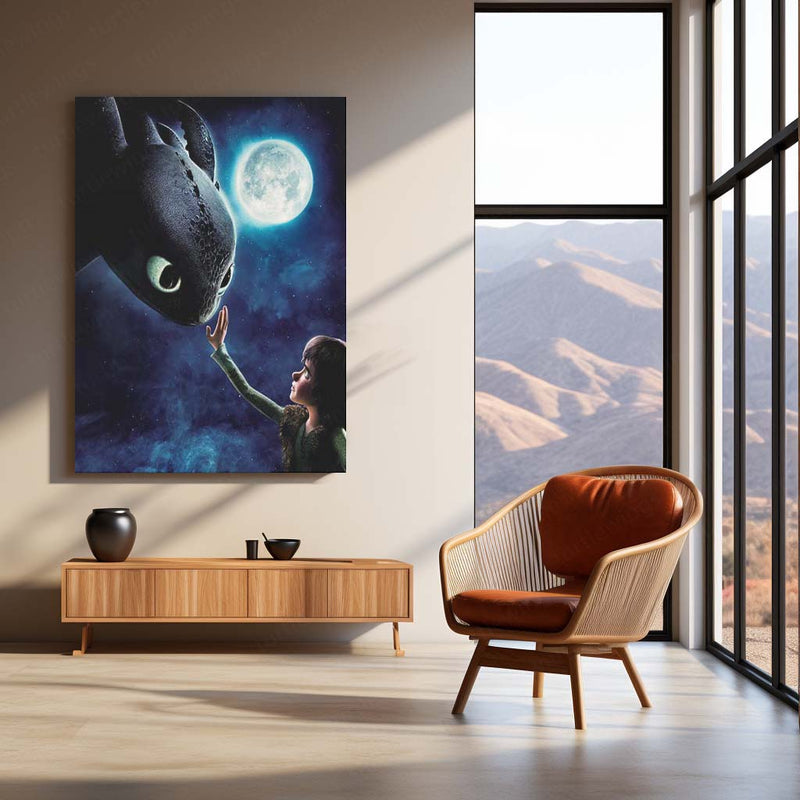 How to Train Your Dragon – Hiccup & Toothless Under the Moonlight Metal Poster | Fantasy Wall Frame