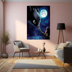How to Train Your Dragon – Hiccup & Toothless Under the Moonlight Metal Poster | Fantasy Wall Frame