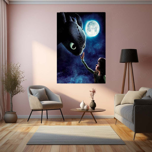 How to Train Your Dragon – Hiccup & Toothless Under the Moonlight Metal Poster | Fantasy Wall Frame