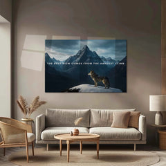 Quote Metal Poster | The Best View Comes from the Hardest Climb – Wolf & Mountain Metal Poster
