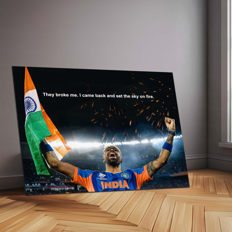 Cricket Metal Frame | Hardik Pandya – They Broke Me, I Came Back And Set The Sky On Fire | ICC Men's T20 World Cup 2026 Metal Frame