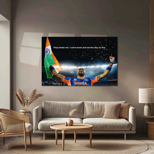 Cricket Metal Frame | Hardik Pandya – They Broke Me, I Came Back And Set The Sky On Fire | ICC Men's T20 World Cup 2026 Metal Frame