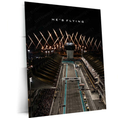 Formula 1 – He’s Flying | Abu Dhabi Night Race Metal Frame | F1 Circuit Racing Wall Art by TurtleWings – main product image