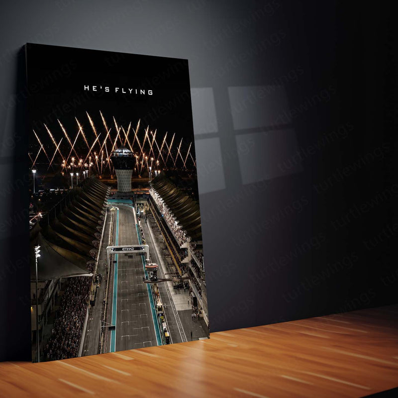 Formula 1 – He’s Flying | Abu Dhabi Night Race Metal Frame | F1 Circuit Racing Wall Art by TurtleWings – product image 2