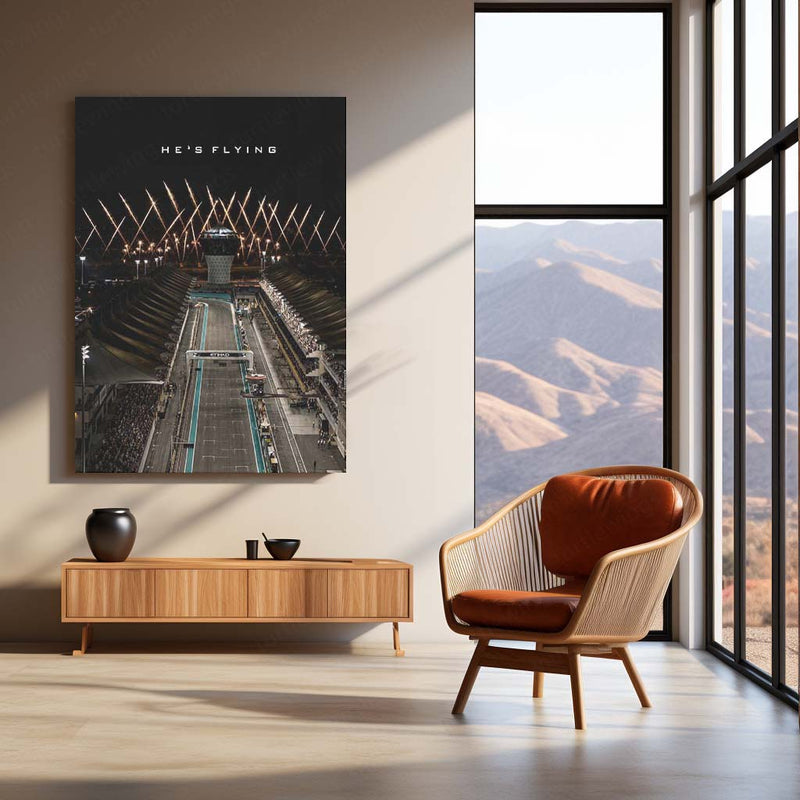 Formula 1 – He’s Flying | Abu Dhabi Night Race Metal Frame | F1 Circuit Racing Wall Art by TurtleWings – product image 3