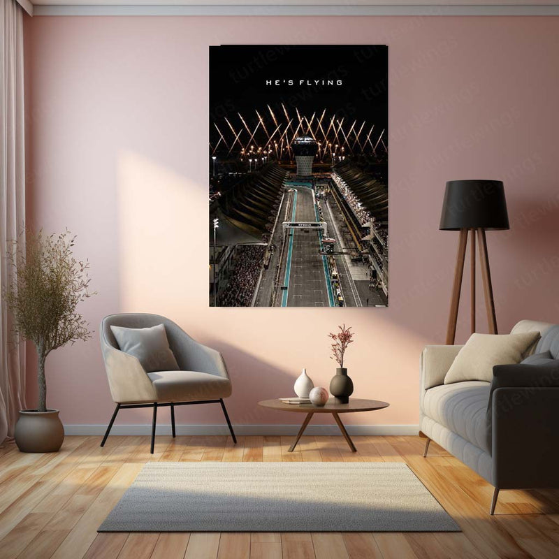 Formula 1 – He’s Flying | Abu Dhabi Night Race Metal Frame | F1 Circuit Racing Wall Art by TurtleWings – product image 4