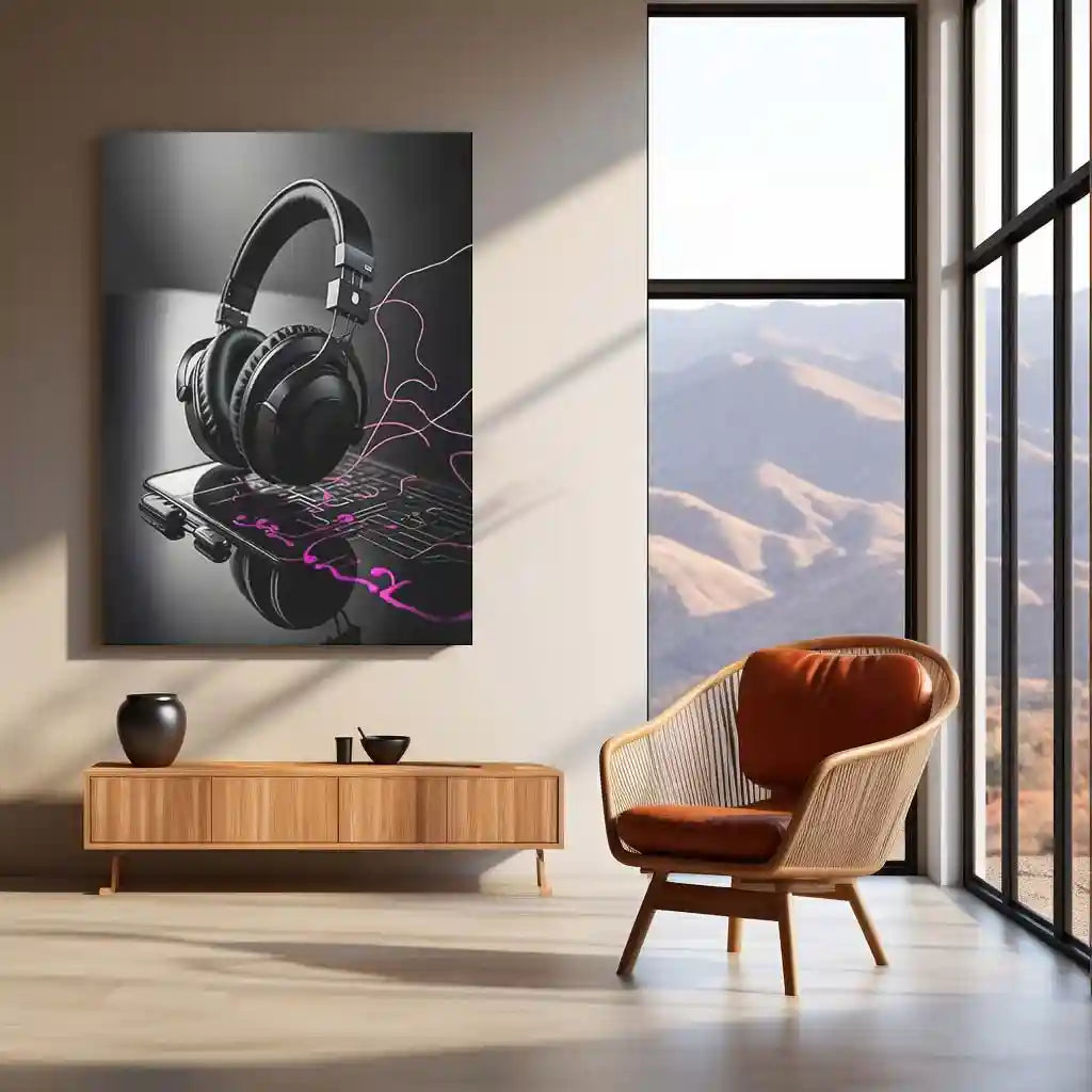 Headphone Art Metal Frame | Vibrant Music Lover Wall Decor