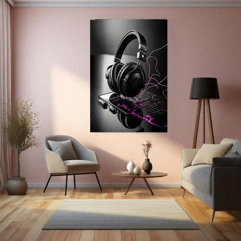 Headphone Art Metal Frame | Vibrant Music Lover Wall Decor