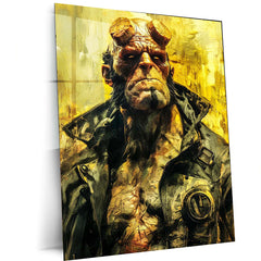Hellboy – Dark Comic Legend | Golden Portrait Edition Metal Poster | Comic Wall Frame