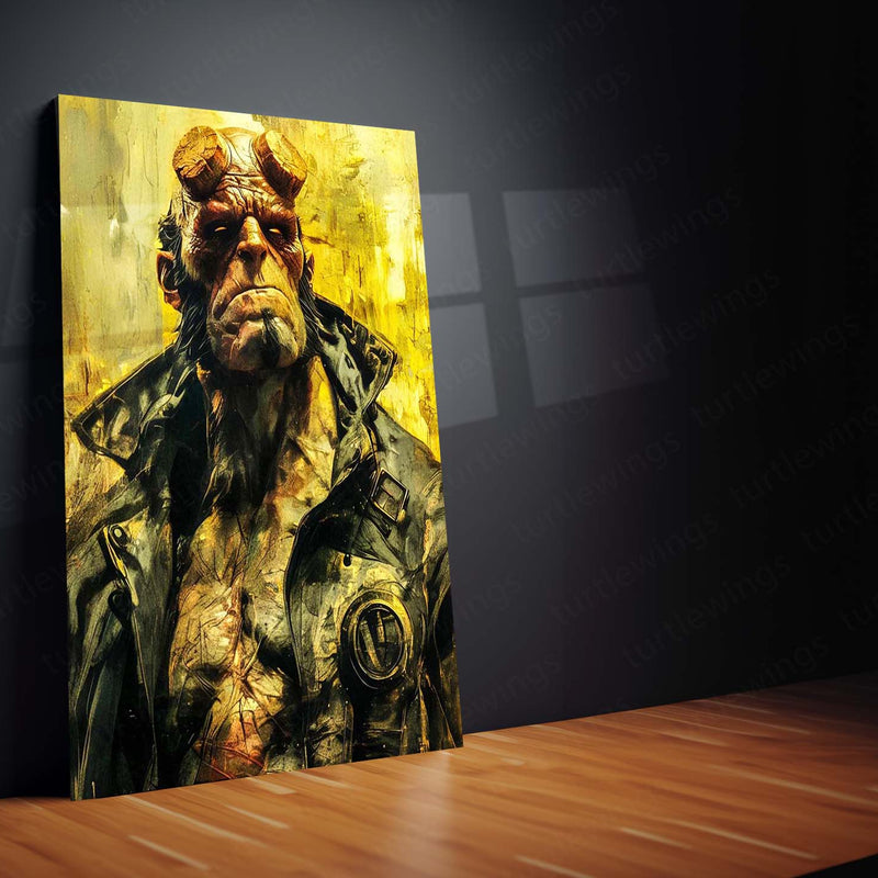 Hellboy – Dark Comic Legend | Golden Portrait Edition Metal Poster | Comic Wall Frame