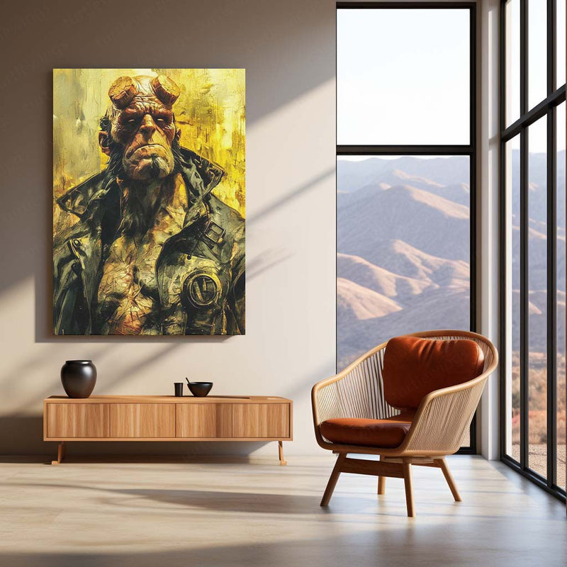 Hellboy – Dark Comic Legend | Golden Portrait Edition Metal Poster | Comic Wall Frame