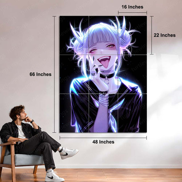 Anime Metal Poster Set of 9 | Himiko Toga | My Hero Academia Anime Wall Art | Villain Girl Purple Neon 9 Panel Metal Print