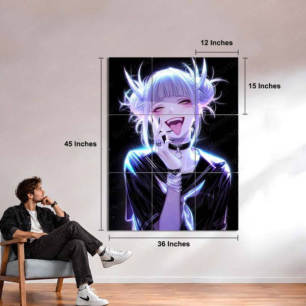 Anime Metal Poster Set of 9 | Himiko Toga | My Hero Academia Anime Wall Art | Villain Girl Purple Neon 9 Panel Metal Print