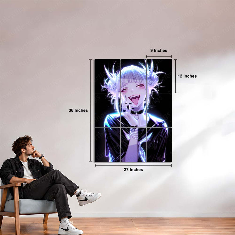 Anime Metal Poster Set of 9 | Himiko Toga | My Hero Academia Anime Wall Art | Villain Girl Purple Neon 9 Panel Metal Print