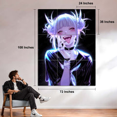 Anime Metal Poster Set of 9 | Himiko Toga | My Hero Academia Anime Wall Art | Villain Girl Purple Neon 9 Panel Metal Print
