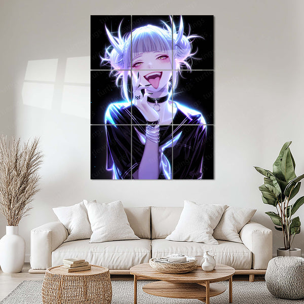 Anime Metal Poster Set of 9 | Himiko Toga | My Hero Academia Anime Wall Art | Villain Girl Purple Neon 9 Panel Metal Print