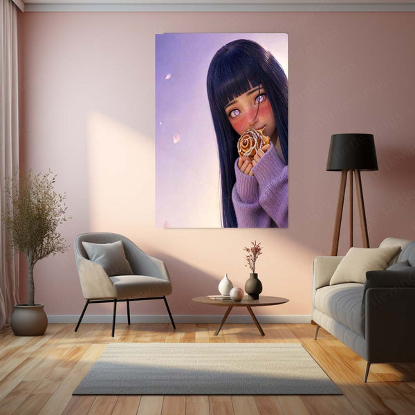 Anime Metal Poster | Hinata Hyuga Anime Metal Poster | Naruto Cute Purple Aesthetic Wall Art | Premium Metal Print